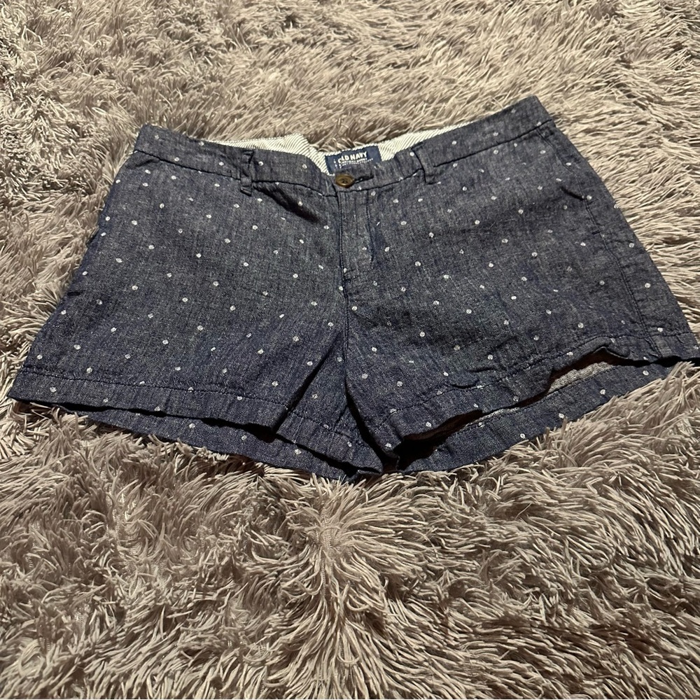 Old Navy Everyday 3" Chambray Shorts Womens Size 8 Blue Polka Dot